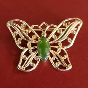 Gold and Green Butterfly Brooch